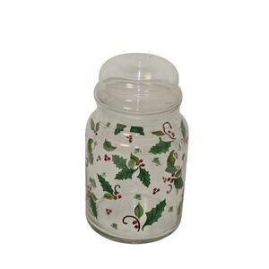 Vintage Libbey glass jar with Holly and Berry Christmas Design 5" X 3"